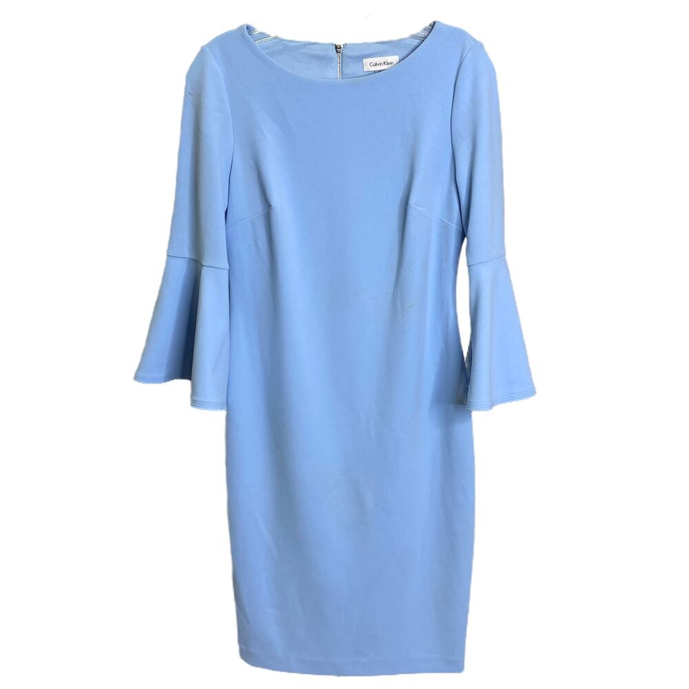 Calvin Klein Women's Dress Bell Sleeve Boat Neck Back Zip Sz 6‎